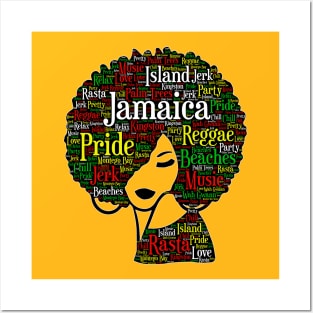 Jamaica Pride Woman With Words in Afro Posters and Art